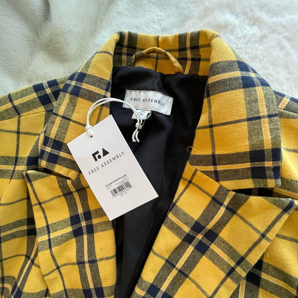 NWT Free Assembly Yellow/Black Plaid Blazer Jacket size medium M - Picture 4 of 6